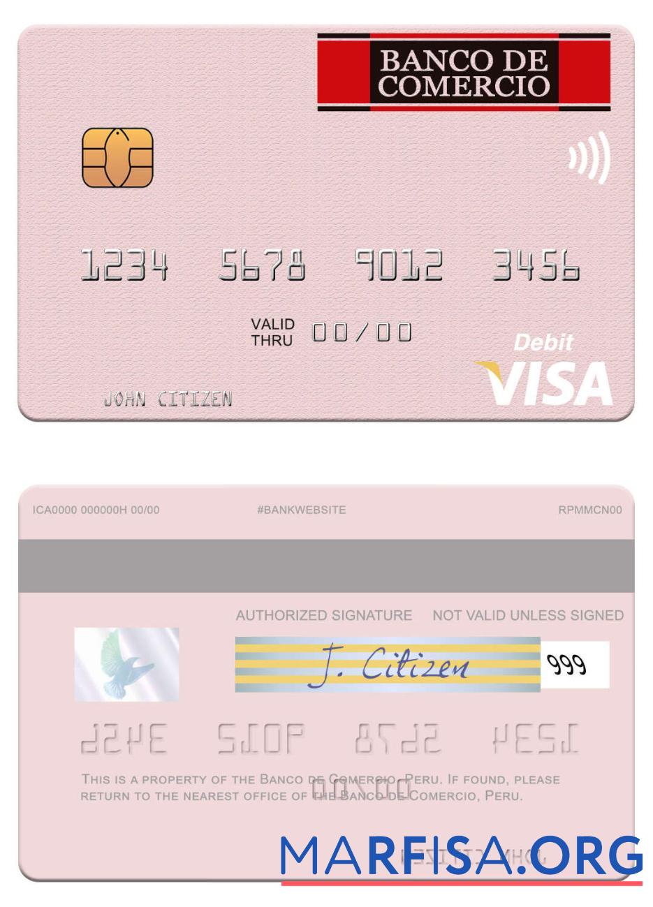 Printable Peru Banco de Comercio visa debit card download for verification